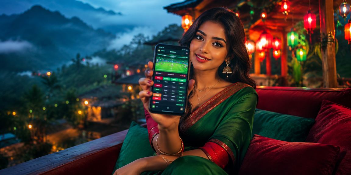 বান্দরবানে লাল-সবুজ পোশাকে একজন ব্যবহারকারী মোবাইলে স্পোর্টস ইভেন্ট দেখছেন