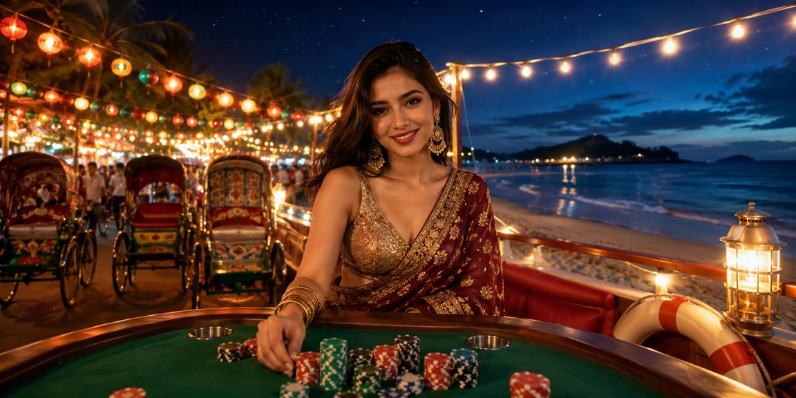 ঢাকায় বিনোদন ও বেটিং উপভোগ করছেন একজন তরুণী সমুদ্রসৈকতে